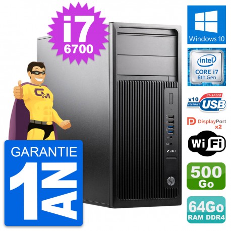 PC Tour HP WorkStation Z240 Intel i7-6700 RAM 64Go Disque 500Go Windows 10 Wifi