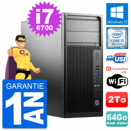 PC Tour HP WorkStation Z240 MT Intel i7-6700 RAM 64Go Disque 2To Windows 10 Wifi