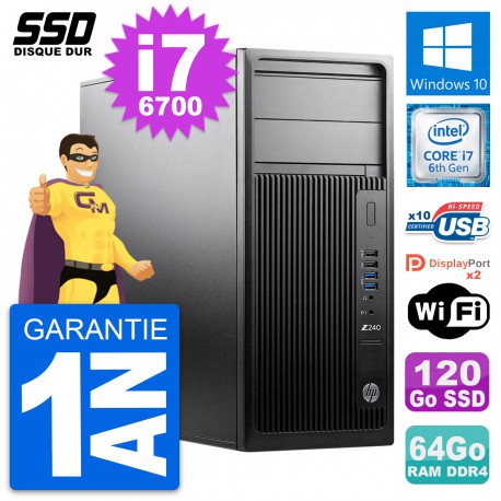 PC Tour HP WorkStation Z240 MT Intel i7-6700 RAM 64Go SSD 120Go Windows 10 Wifi