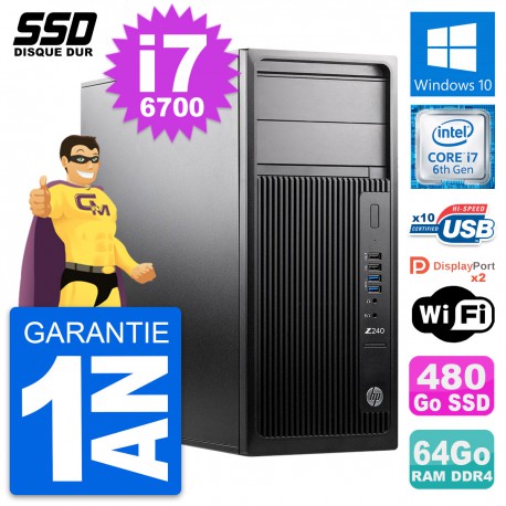 PC Tour HP WorkStation Z240 MT Intel i7-6700 RAM 64Go SSD 480Go Windows 10 Wifi