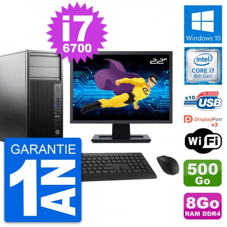 PC Tour HP Z240 MT Ecran 22" Intel i7-6700 RAM 8Go Disque 500Go Windows 10 Wifi