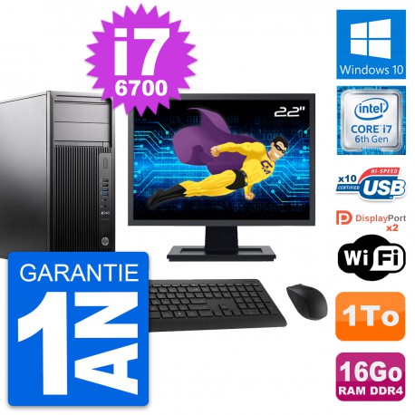 PC Tour HP Z240 MT Ecran 22" Intel i7-6700 RAM 16Go Disque 1To Windows 10 Wifi