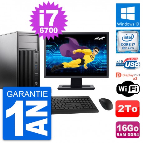 PC Tour HP Z240 MT Ecran 22" Intel i7-6700 RAM 16Go Disque 2To Windows 10 Wifi