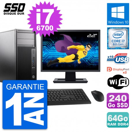 PC Tour HP WorkStation Z240 Ecran 22" i7-6700 RAM 64Go SSD 240Go Windows 10 Wifi