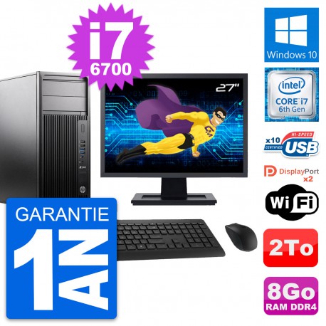 PC Tour HP WorkStation Z240 Ecran 27" i7-6700 RAM 8Go Disque 2To Windows 10 Wifi