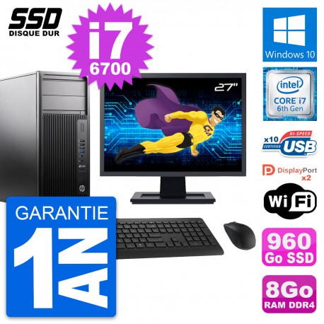 PC Tour HP Z240 Ecran 27" Intel Core i7-6700 RAM 8Go SSD 960Go Windows 10 Wifi