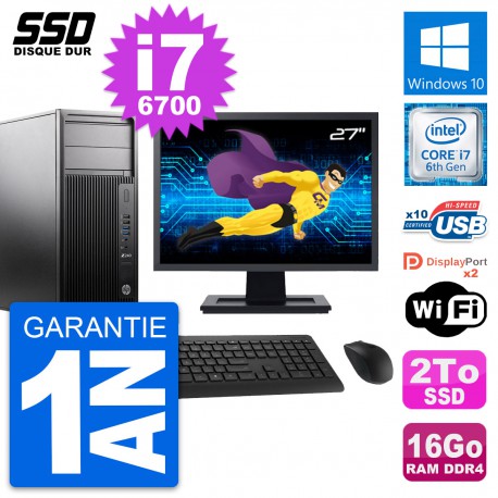 PC Tour HP WorkStation Z240 Ecran 27" i7-6700 RAM 16Go SSD 2To Windows 10 Wifi