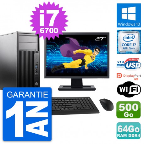 PC Tour HP Z240 MT Ecran 27" Intel i7-6700 RAM 64Go Disque 500Go Windows 10 Wifi