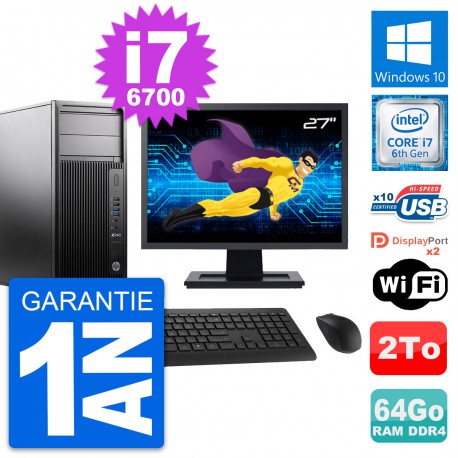 PC Tour HP Z240 MT Ecran 27" Intel i7-6700 RAM 64Go Disque 2To Windows 10 Wifi