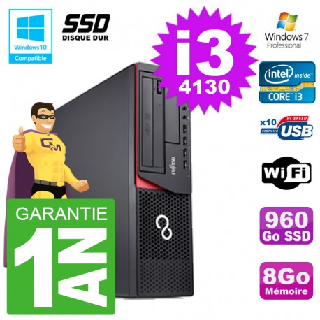 PC Fujitsu Esprimo E720 E85+ DT i3-4130 RAM 8Go Disque 960 Go SSD Wifi W7