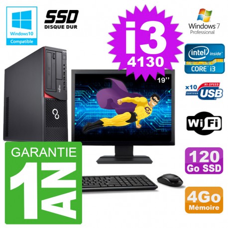 PC Fujitsu Esprimo E720 E85+ DT Ecran 19'' i3-4130 RAM 4Go 120 Go SSD Wifi W7