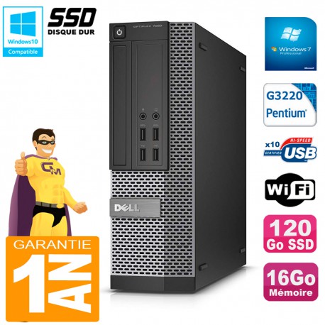 PC DELL 7020 SFF Intel G3220 RAM 16Go Disque Dur 120 Go SSD Graveur DVD Wifi W7