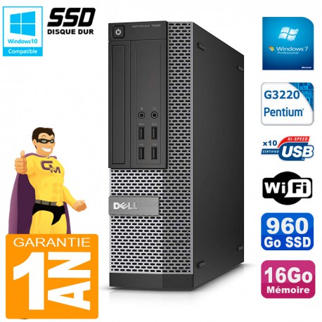 PC DELL 7020 SFF Intel G3220 RAM 16Go Disque Dur 960 Go SSD Graveur DVD Wifi W7
