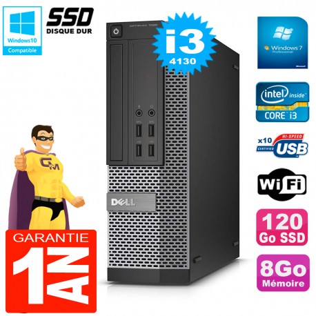 PC DELL 7020 SFF Core I3-4130 RAM 8Go Disque Dur 120 Go SSD Graveur DVD Wifi W7