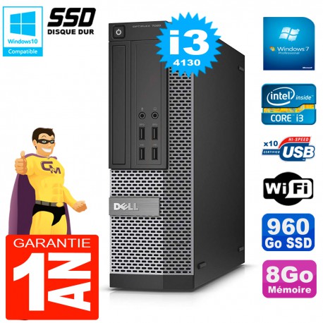 PC DELL 7020 SFF Core I3-4130 RAM 8Go Disque Dur 960 Go SSD Graveur DVD Wifi W7