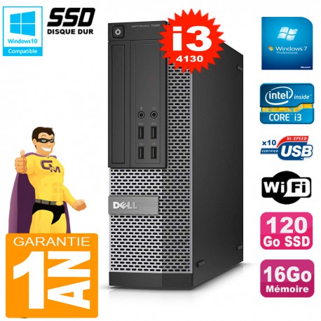 PC DELL 7020 SFF Core I3-4130 RAM 16Go Disque Dur 120 Go SSD Graveur DVD Wifi W7