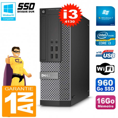PC DELL 7020 SFF Core I3-4130 RAM 16Go Disque Dur 960 Go SSD Graveur DVD Wifi W7