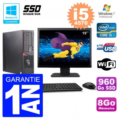 PC Fujitsu Esprimo E720 E85+ DT Ecran 19'' i5-4570 RAM 8Go 960 Go SSD Wifi W7