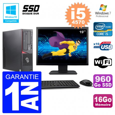 PC Fujitsu Esprimo E720 E85+ DT Ecran 19'' i5-4570 RAM 16Go 960 Go SSD Wifi W7