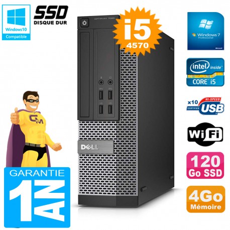 PC DELL 7020 SFF Core I5-4570 RAM 4Go Disque Dur 120 Go SSD Graveur DVD Wifi W7