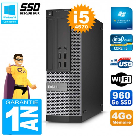 PC DELL 7020 SFF Core I5-4570 RAM 4Go Disque Dur 960 Go SSD Graveur DVD Wifi W7