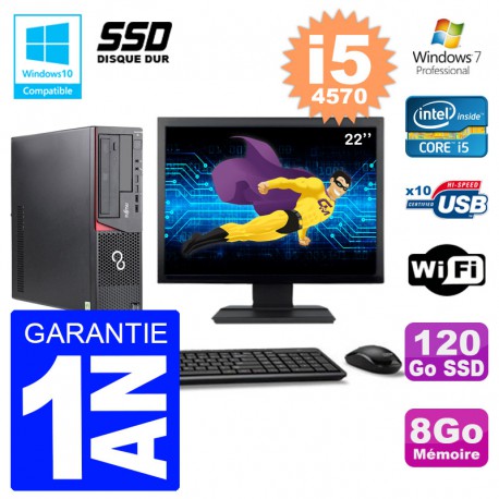PC Fujitsu Esprimo E720 E85+ DT Ecran 22'' i5-4570 RAM 8Go 120 Go SSD Wifi W7