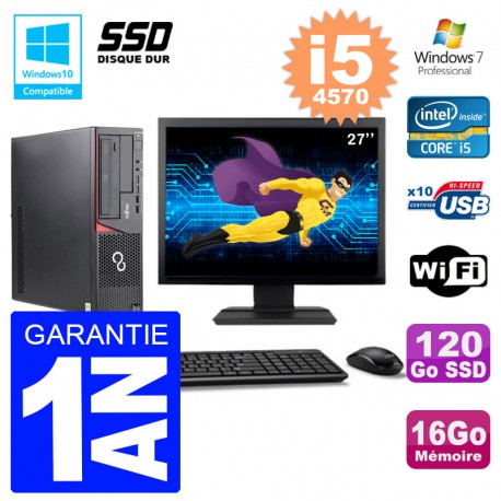 PC Fujitsu Esprimo E720 E85+ DT Ecran 27'' i5-4570 RAM 16Go 120 Go SSD Wifi W7