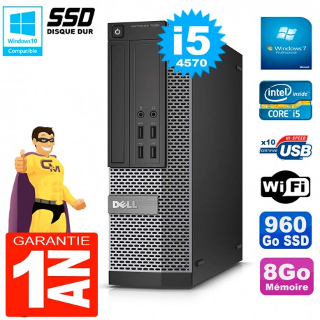 PC DELL 7020 SFF Core I5-4570 RAM 8Go Disque Dur 960 Go SSD Graveur DVD Wifi W7