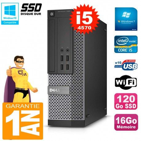PC DELL 7020 SFF Core I5-4570 RAM 16Go Disque Dur 120 Go SSD Graveur DVD Wifi W7