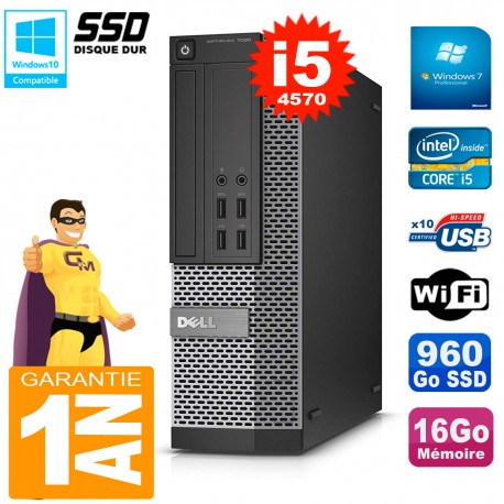 PC DELL 7020 SFF Core I5-4570 RAM 16Go Disque Dur 960 Go SSD Graveur DVD Wifi W7