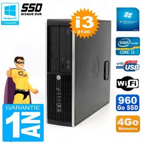 PC HP Compaq 8300 SFF Core I3-2120 RAM 4Go Disque 960 Go SSD Graveur DVD Wifi W7