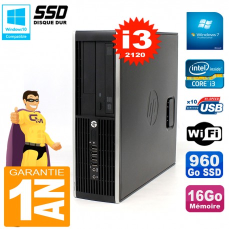PC HP Compaq 8300 SFF Core I3-2120 RAM 16Go Disque 960 Go SSD Graveur DVD Wifi W7