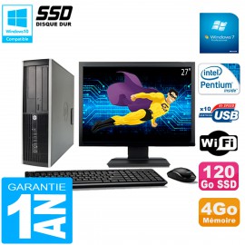 PC HP Compaq 8200 SFF Ecran 27" Intel G630 RAM 4Go Disque 120 Go SSD Wifi W7