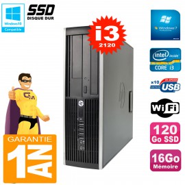 PC HP Compaq 8200 SFF Core I3-2120 RAM 16Go Disque 120 Go SSD Graveur DVD Wifi W7