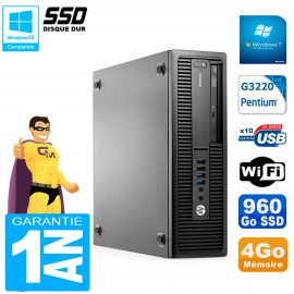 PC HP EliteDesk 800 G1 SFF Intel G3220 4Go Disque 960 Go SSD Graveur DVD Wifi W7