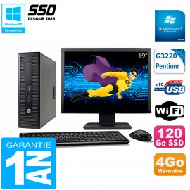 PC HP EliteDesk 800 G1 SFF Ecran 19" Intel G3220 4Go Disque 120 Go SSD Wifi W7