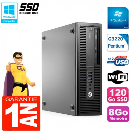 PC HP EliteDesk 800 G1 SFF Intel G3220 8Go Disque 120 Go SSD Graveur DVD Wifi W7
