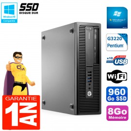 PC HP EliteDesk 800 G1 SFF Intel G3220 8Go Disque 960 Go SSD Graveur DVD Wifi W7