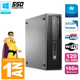 PC HP EliteDesk 800 G1 SFF Intel G3220 16Go Disque 120 Go SSD Graveur DVD Wifi W7
