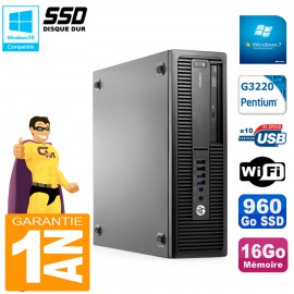 PC HP EliteDesk 800 G1 SFF Intel G3220 16Go Disque 960 Go SSD Graveur DVD Wifi W7