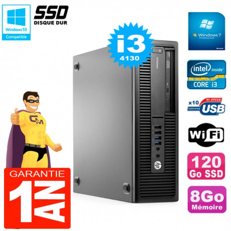 PC HP EliteDesk 800 G1 SFF Core I3-4130 8Go Disque 120 Go SSD Graveur DVD Wifi W7