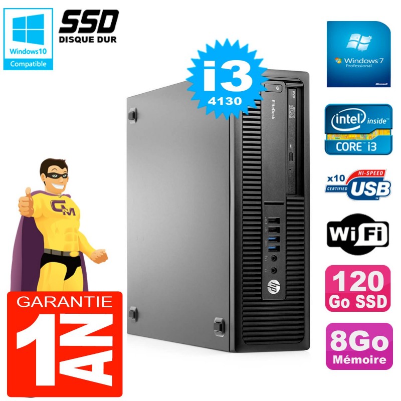 PC HP ProDesk 600 G1 Reconditionné - I3-4130, 16Go RAM, SSD 120Go, écran 19" Windows 10