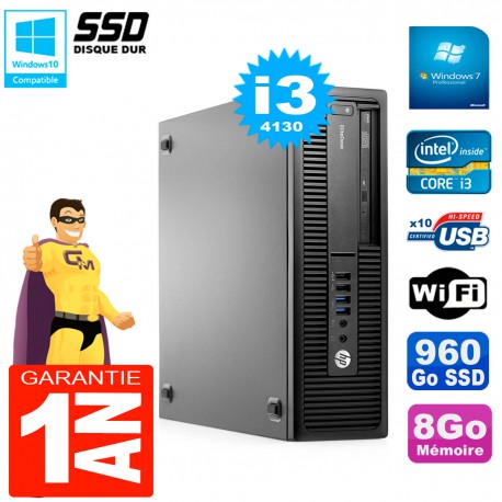 PC HP EliteDesk 800 G1 SFF Core I3-4130 8Go Disque 960 Go SSD Graveur DVD Wifi W7