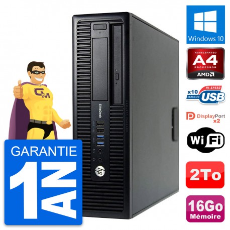 PC HP EliteDesk 705 G1 SFF AMD PRO-7300B RAM 16Go Disque Dur 2To Windows 10 Wifi
