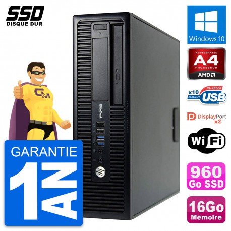 PC HP EliteDesk 705 G1 SFF AMD PRO-7300B RAM 16Go SSD 960Go Windows 10 Wifi