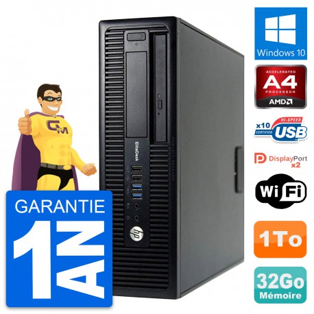 PC HP EliteDesk 705 G1 SFF AMD PRO-7300B RAM 32Go Disque Dur 1To Windows 10 Wifi