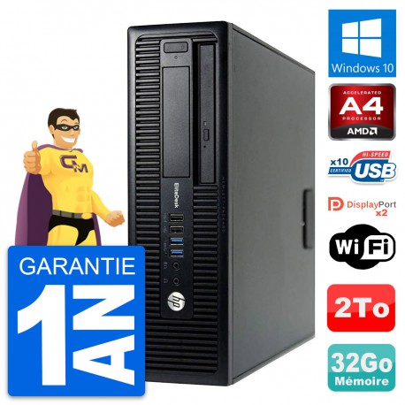 PC HP EliteDesk 705 G1 SFF AMD PRO-7300B RAM 32Go Disque Dur 2To Windows 10 Wifi