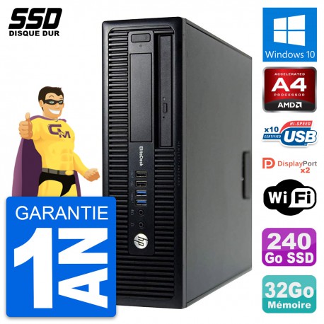 PC HP EliteDesk 705 G1 SFF AMD PRO-7300B RAM 32Go SSD 240Go Windows 10 Wifi