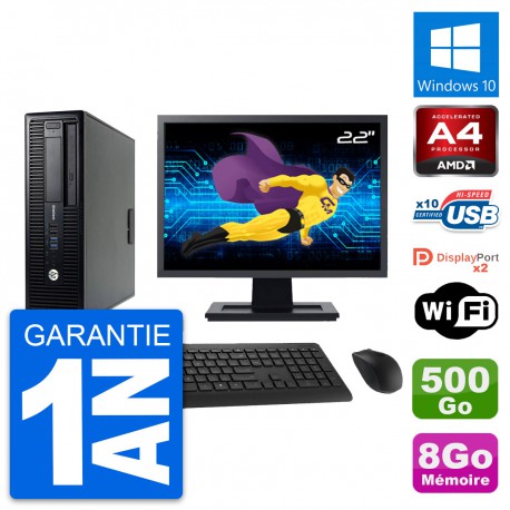 PC HP 705 G1 SFF Ecran 22" AMD PRO-7300B RAM 8Go Disque 500Go Windows 10 Wifi
