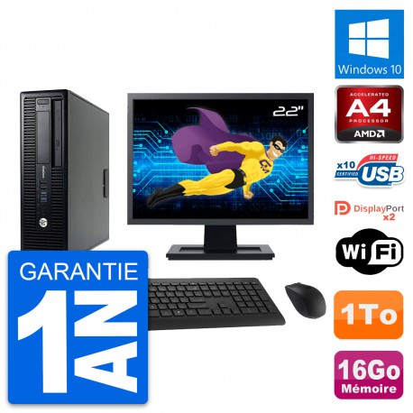 PC HP 705 G1 SFF Ecran 22" AMD PRO-7300B RAM 16Go Disque Dur 1To Windows 10 Wifi